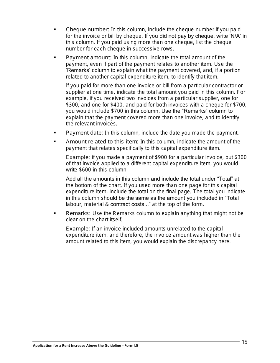 Instructions for Form L5 Application for a Rent Increase Above the Guideline Order - Ontario, Canada, Page 16