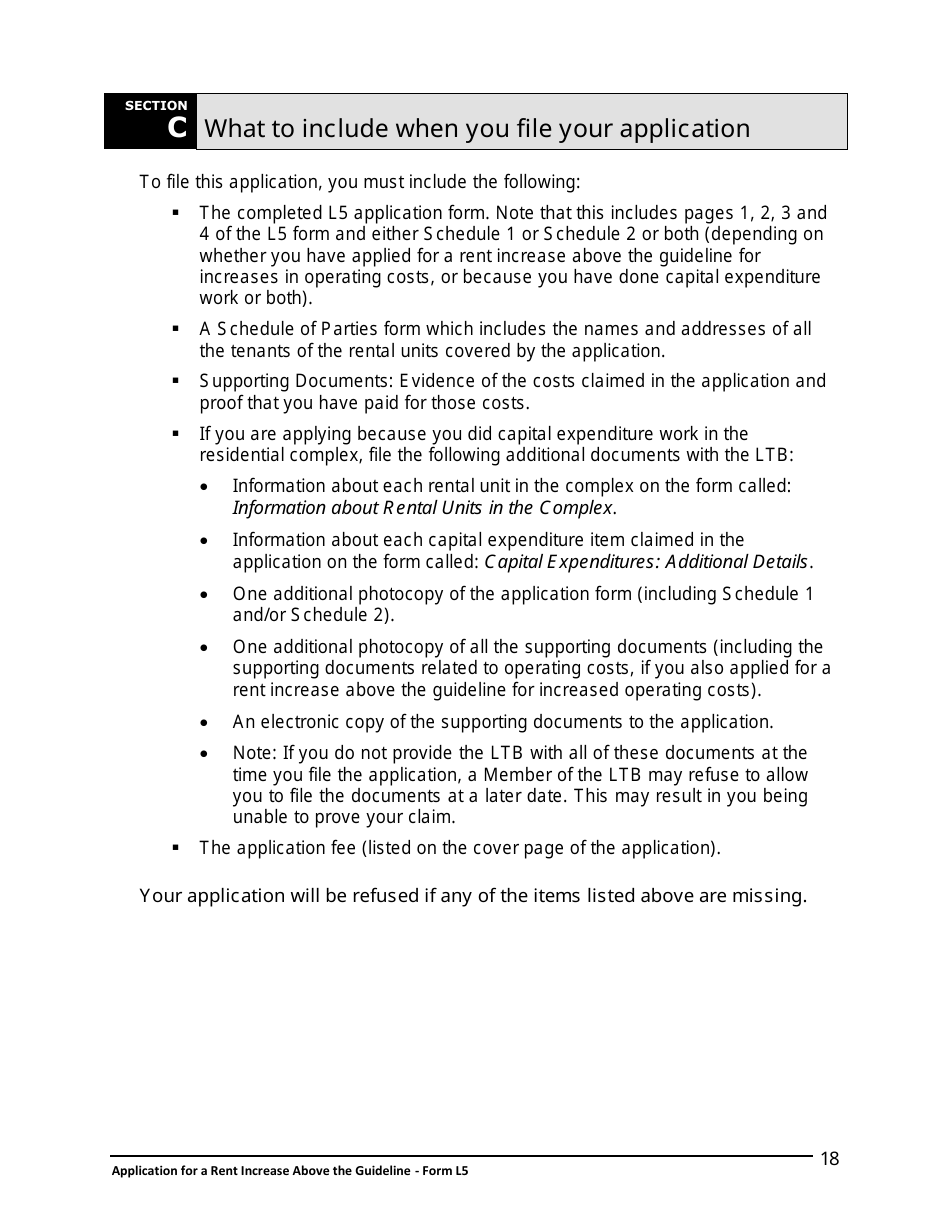 Instructions for Form L5 Application for a Rent Increase Above the Guideline Order - Ontario, Canada, Page 19
