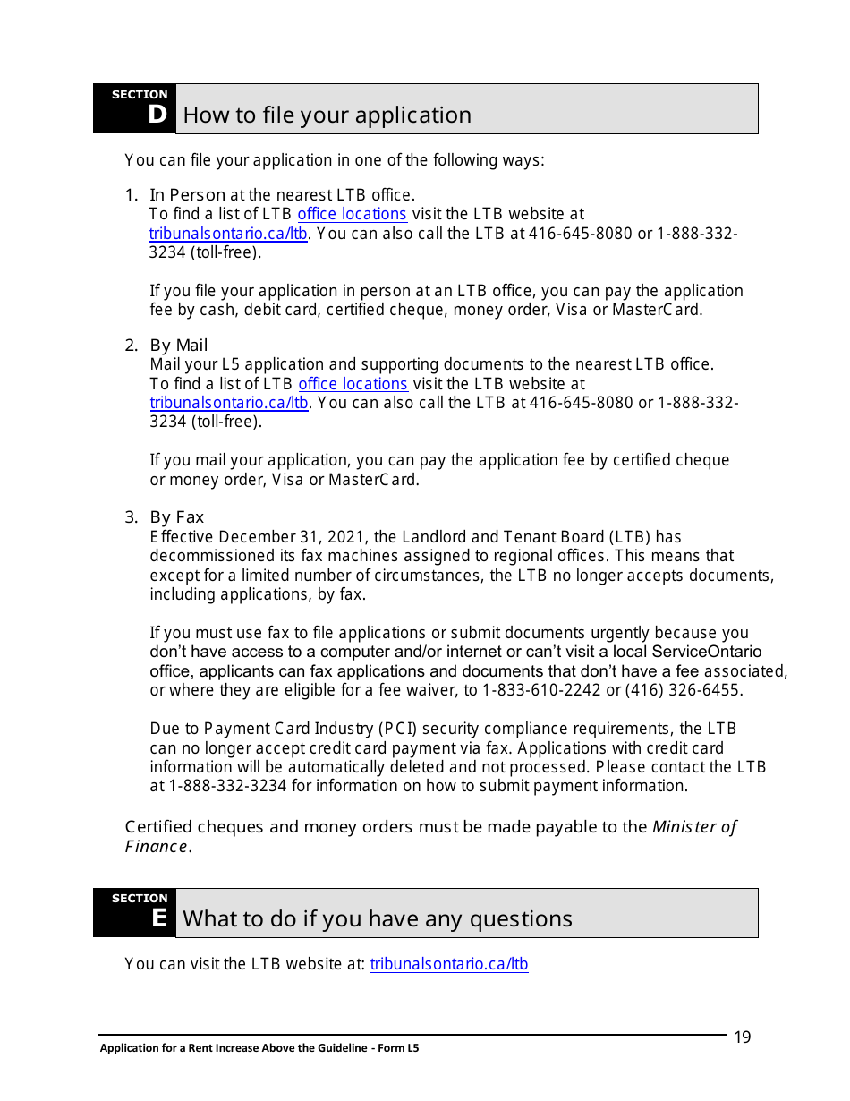 Instructions for Form L5 Application for a Rent Increase Above the Guideline Order - Ontario, Canada, Page 20