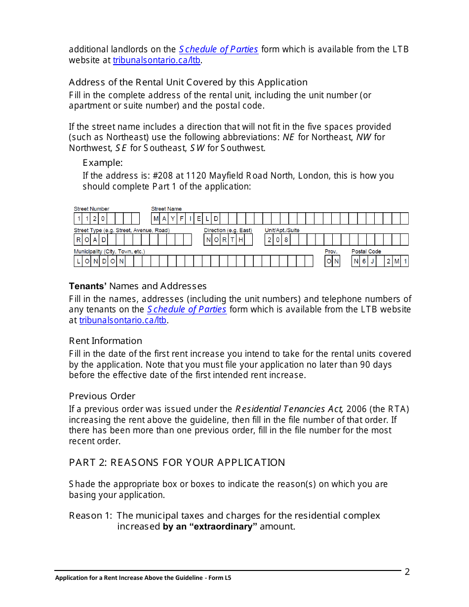 Instructions for Form L5 Application for a Rent Increase Above the Guideline Order - Ontario, Canada, Page 3