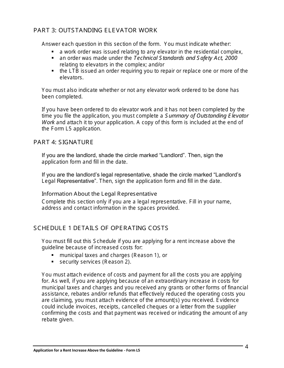 Instructions for Form L5 Application for a Rent Increase Above the Guideline Order - Ontario, Canada, Page 5