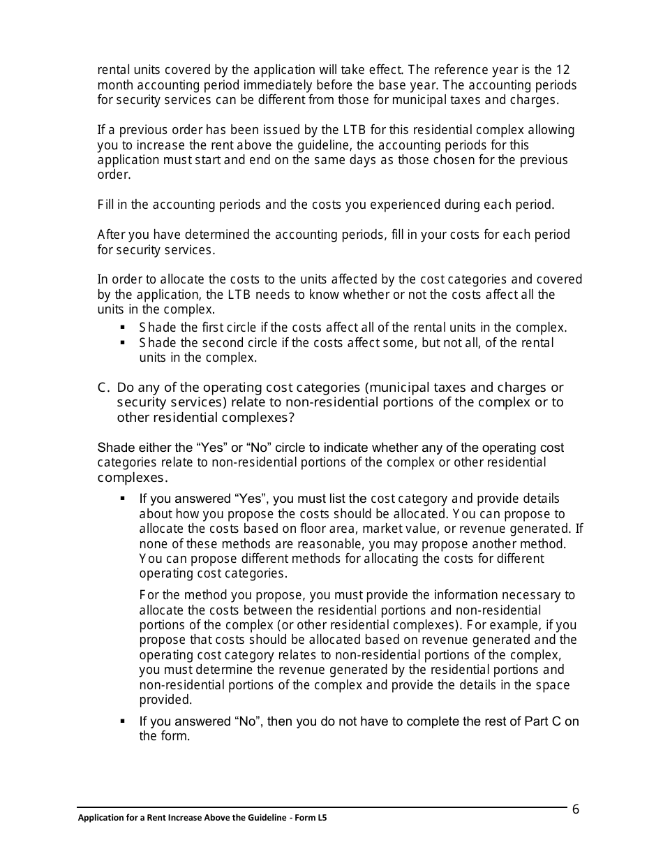 Instructions for Form L5 Application for a Rent Increase Above the Guideline Order - Ontario, Canada, Page 7