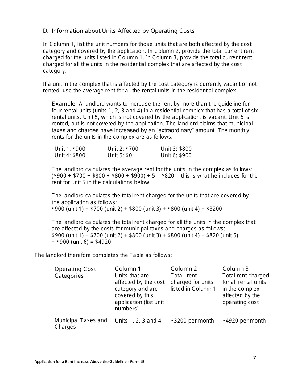 Instructions for Form L5 Application for a Rent Increase Above the Guideline Order - Ontario, Canada, Page 8