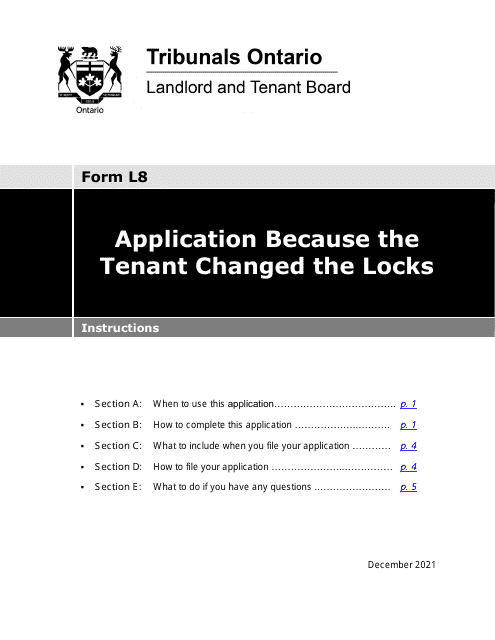 Instructions for Form L8 Application Because the Tenant Changed the Locks - Ontario, Canada