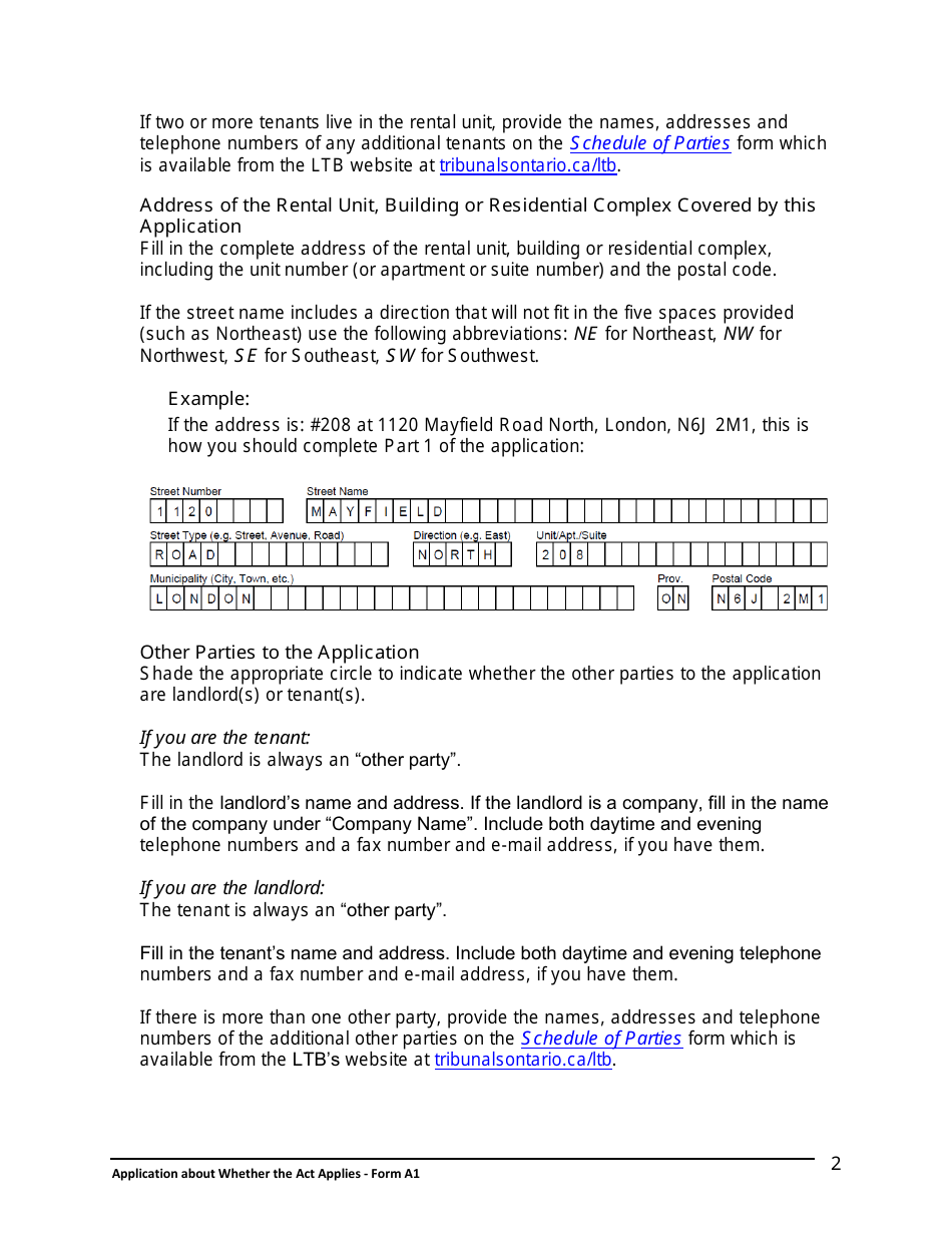 Instructions for Form A1 Application About Whether the Act Applies - Ontario, Canada, Page 3