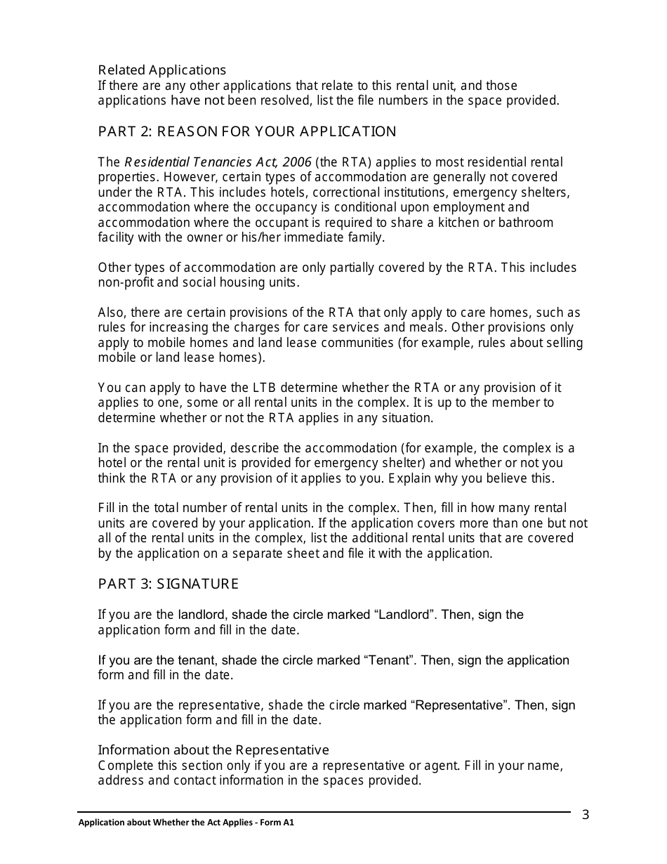 Instructions for Form A1 Application About Whether the Act Applies - Ontario, Canada, Page 4