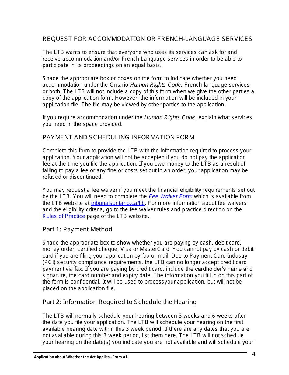 Instructions for Form A1 Application About Whether the Act Applies - Ontario, Canada, Page 5