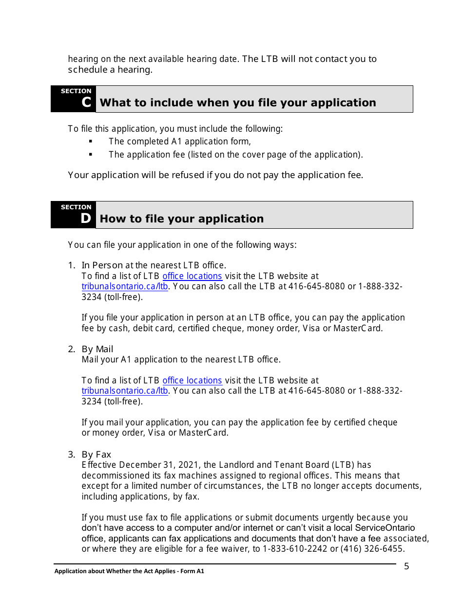 Instructions for Form A1 Application About Whether the Act Applies - Ontario, Canada, Page 6