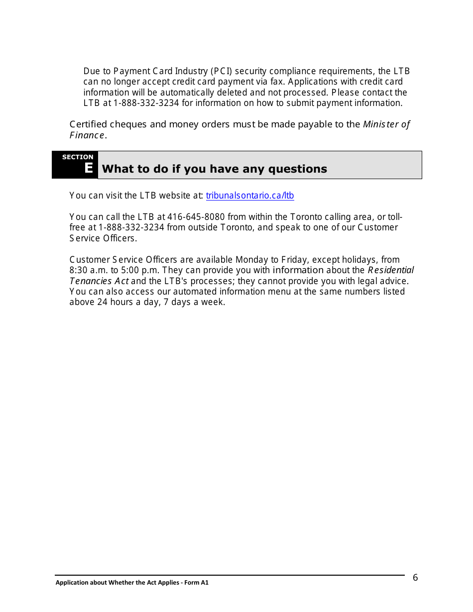 Instructions for Form A1 Application About Whether the Act Applies - Ontario, Canada, Page 7