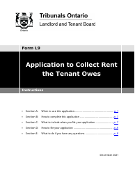 Document preview: Instructions for Form L9 Application to Collect Rent the Tenant Owes - Ontario, Canada
