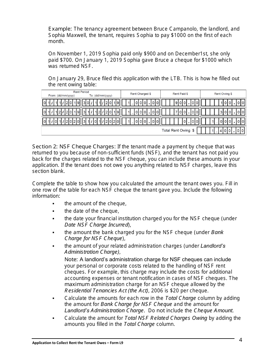 Instructions for Form L9 Application to Collect Rent the Tenant Owes - Ontario, Canada, Page 5
