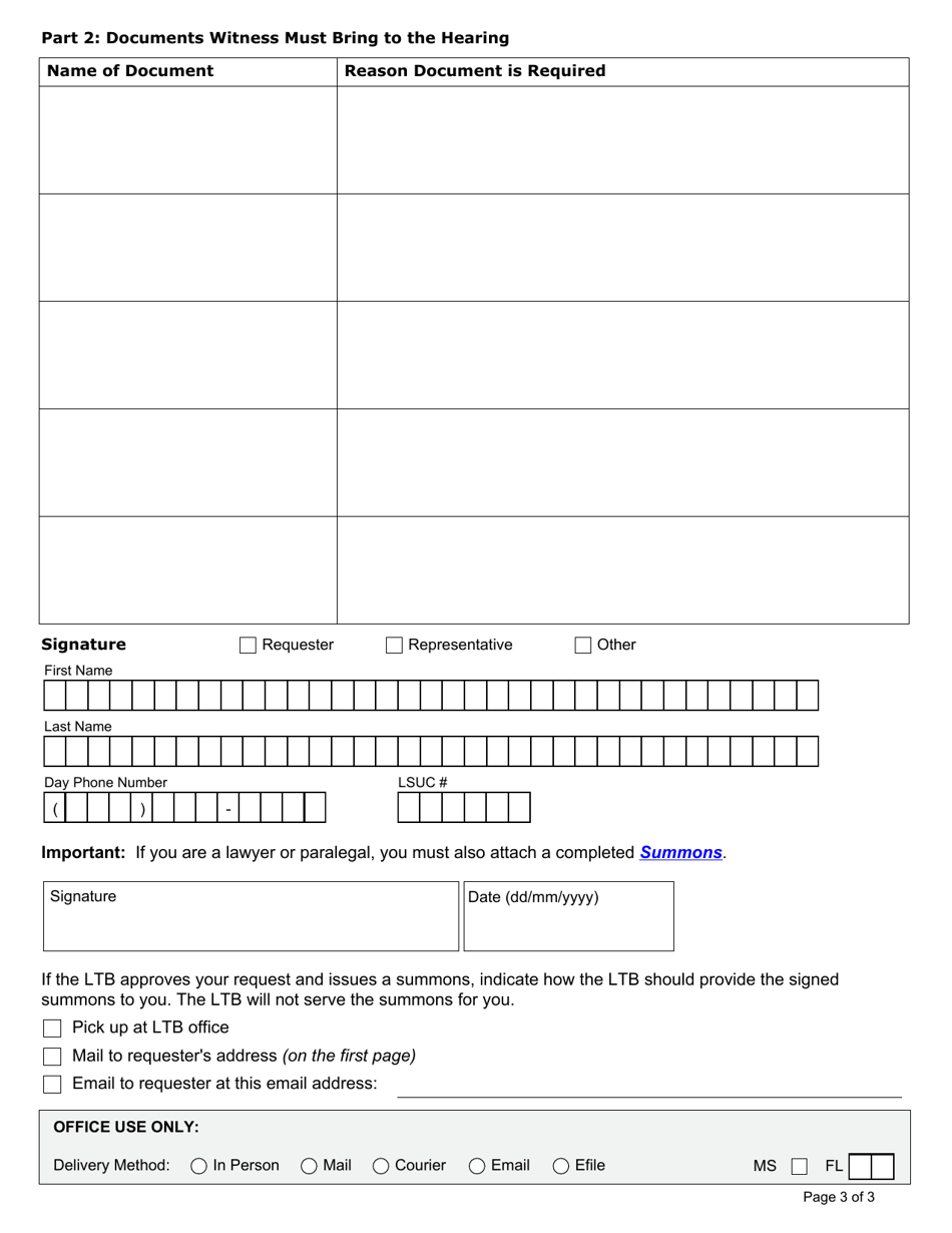 Request for the Ltb to Issue a Summons - Ontario, Canada, Page 3