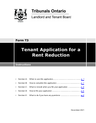 Document preview: Instructions for Form T3 Tenant Application for a Rent Reduction - Ontario, Canada