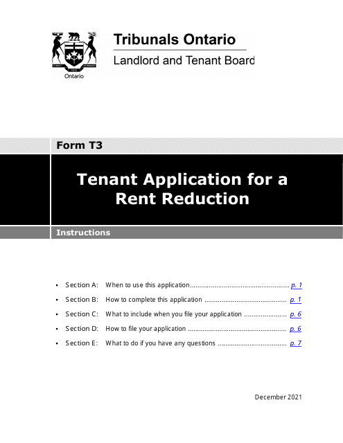 Instructions for Form T3 Tenant Application for a Rent Reduction - Ontario, Canada
