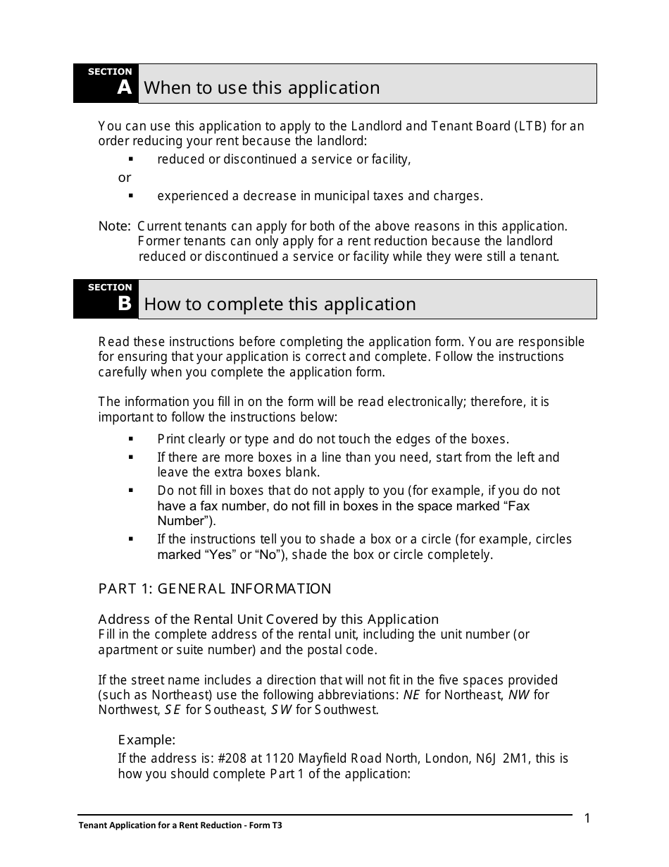 Instructions for Form T3 Tenant Application for a Rent Reduction - Ontario, Canada, Page 2