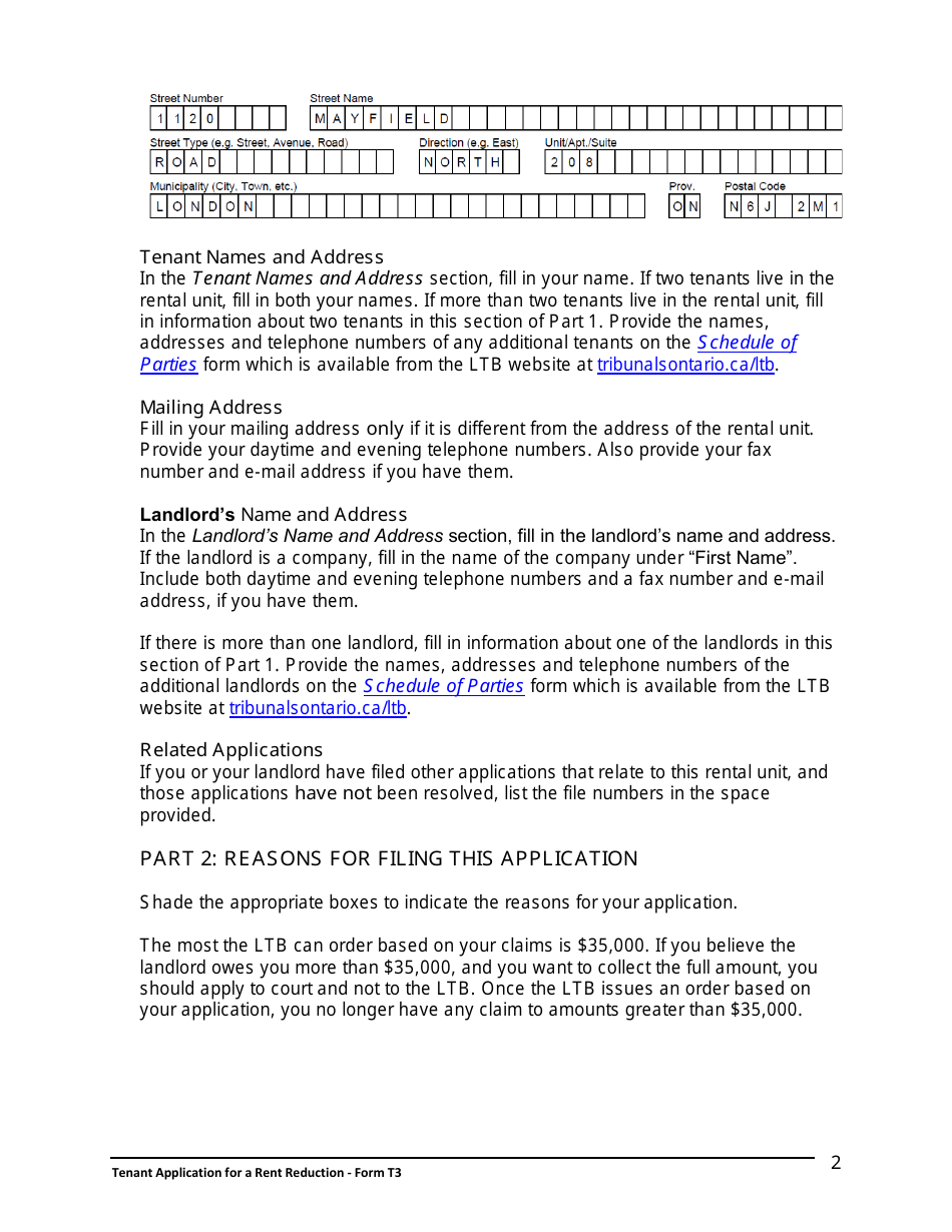 Instructions for Form T3 Tenant Application for a Rent Reduction - Ontario, Canada, Page 3