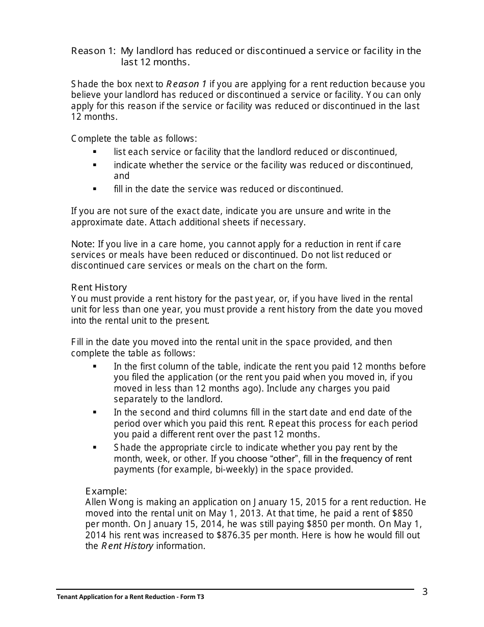 Instructions for Form T3 Tenant Application for a Rent Reduction - Ontario, Canada, Page 4