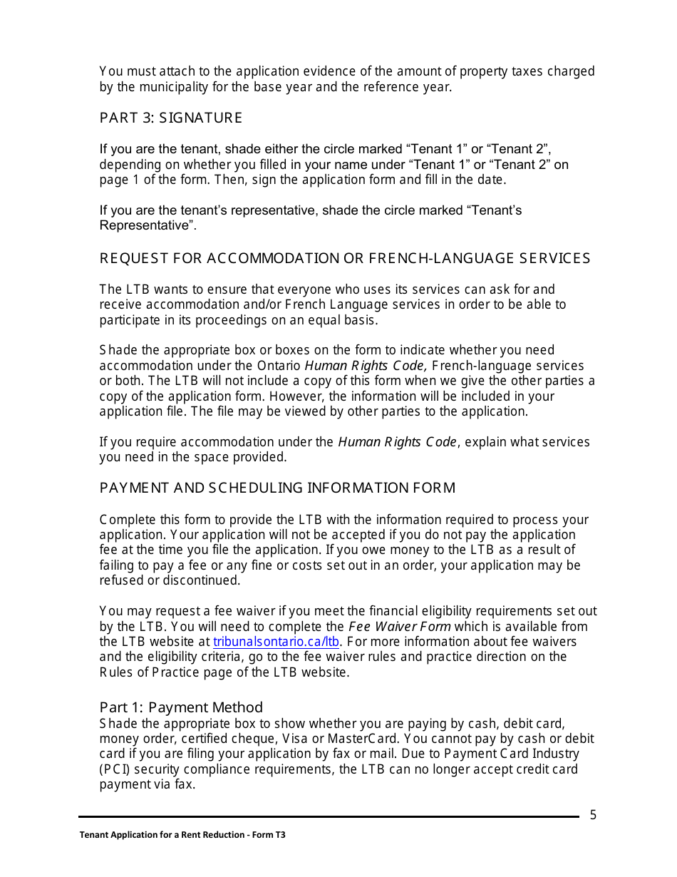 Instructions for Form T3 Tenant Application for a Rent Reduction - Ontario, Canada, Page 6