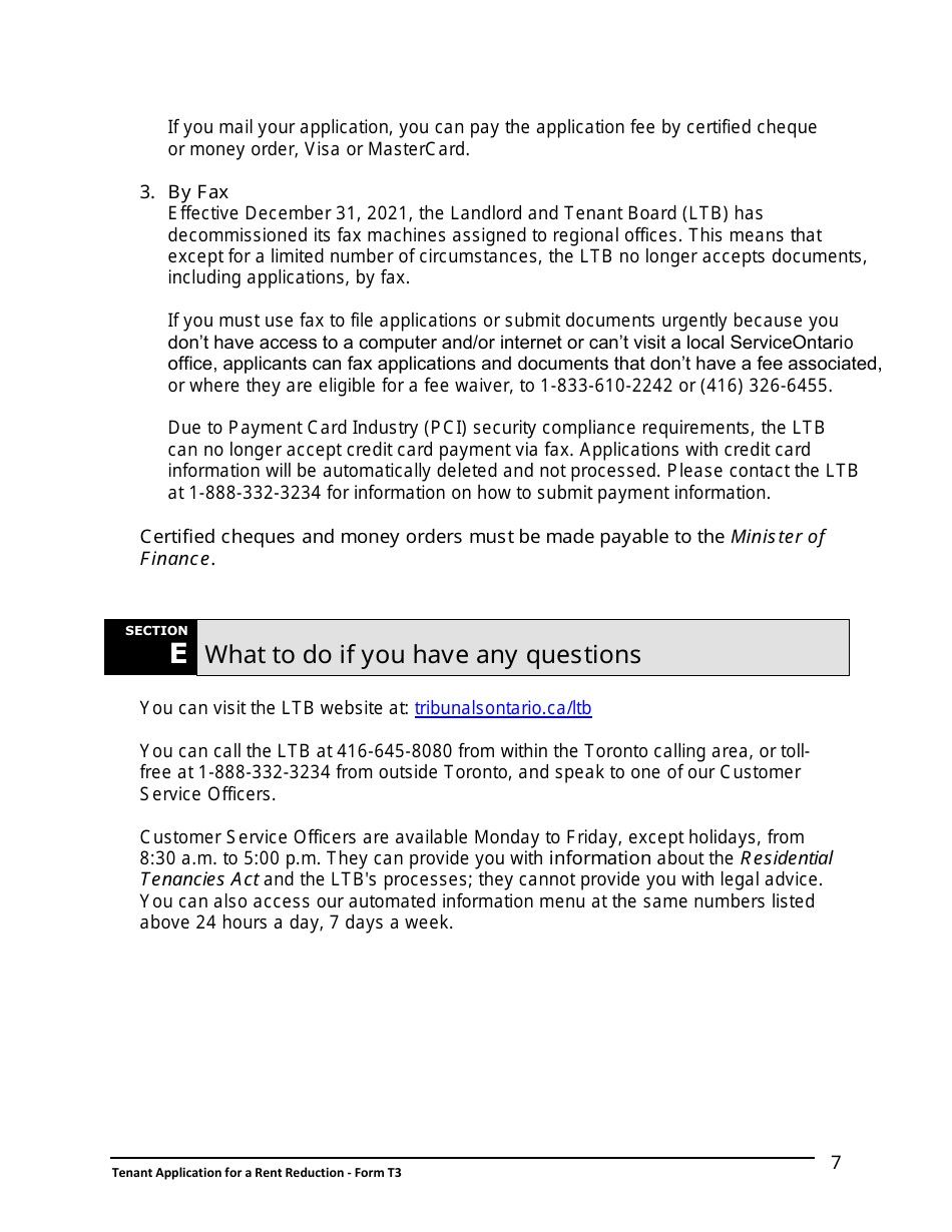 Instructions for Form T3 Tenant Application for a Rent Reduction - Ontario, Canada, Page 8