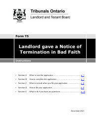 Document preview: Instructions for Form T5 Landlord Gave a Notice of Termination in Bad Faith - Ontario, Canada