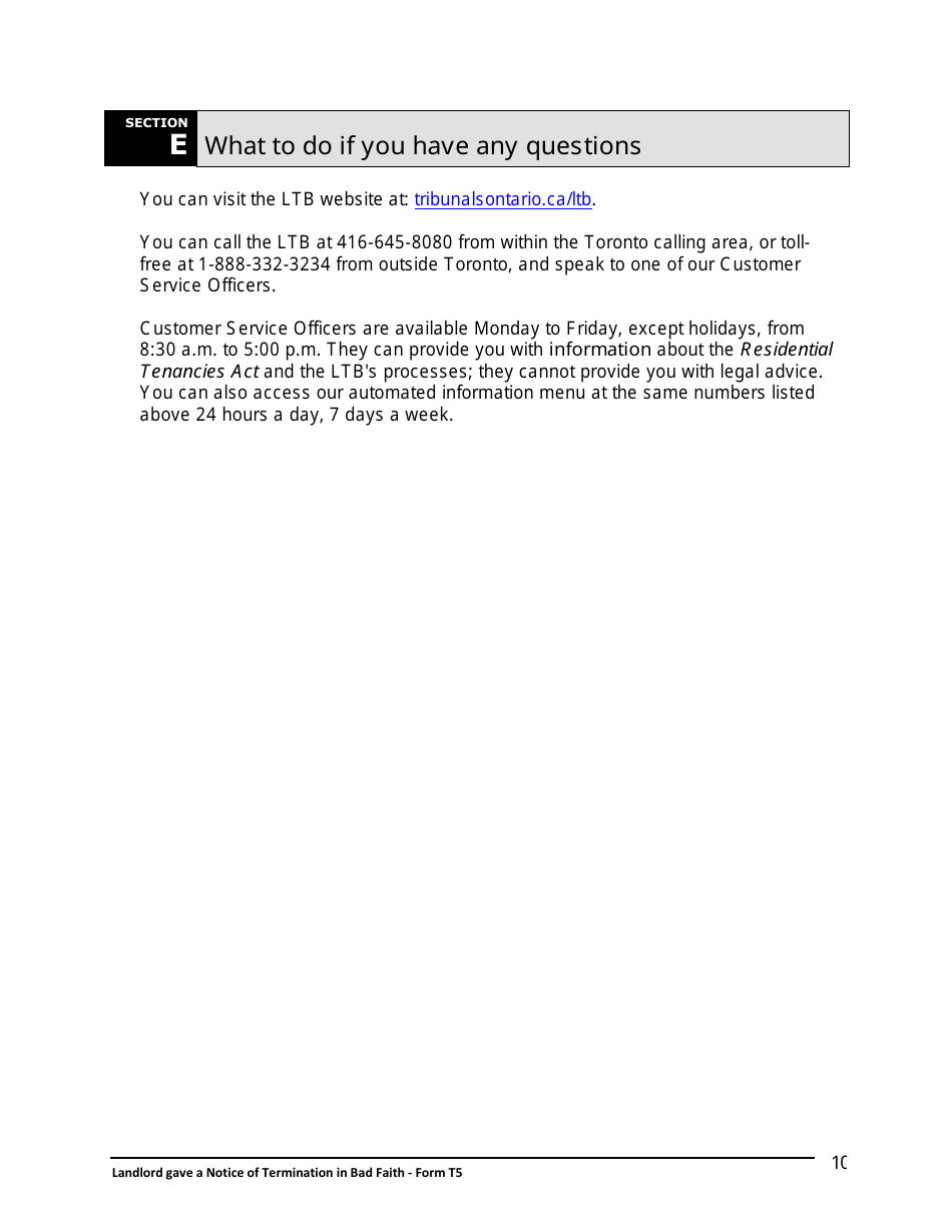 Instructions for Form T5 Landlord Gave a Notice of Termination in Bad Faith - Ontario, Canada, Page 11