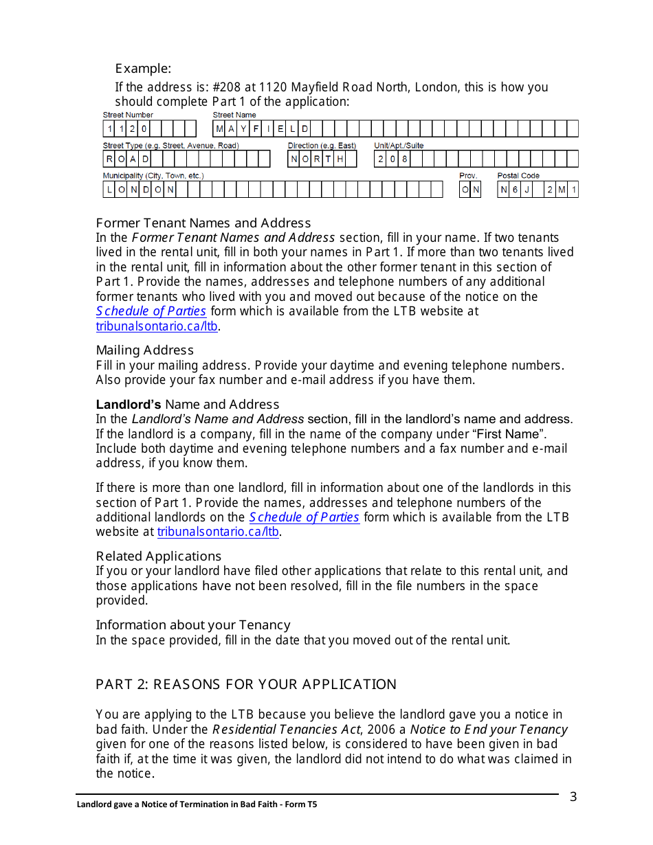 Instructions for Form T5 Landlord Gave a Notice of Termination in Bad Faith - Ontario, Canada, Page 4