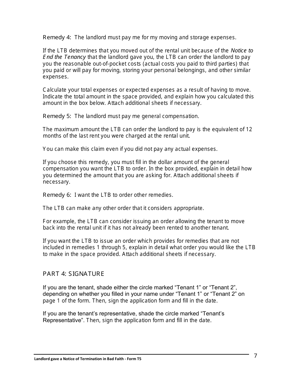 Instructions for Form T5 Landlord Gave a Notice of Termination in Bad Faith - Ontario, Canada, Page 8