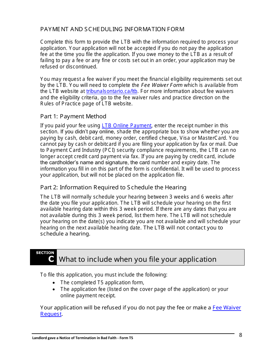 Instructions for Form T5 Landlord Gave a Notice of Termination in Bad Faith - Ontario, Canada, Page 9