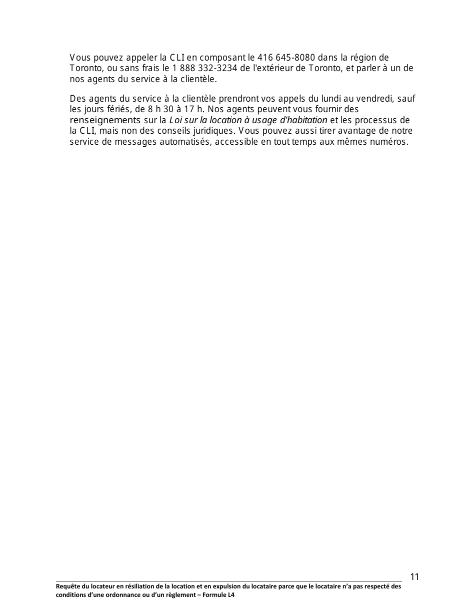 Instruction pour Forme L4 Requete Du Locateur En Resiliation De La Location Et En Expulsion Du Locataire Parce Que Le Locataire Na Pas Respecte DES Conditions Dune Ordonnance Ou Dun Reglement - Ontario, Canada (French), Page 12