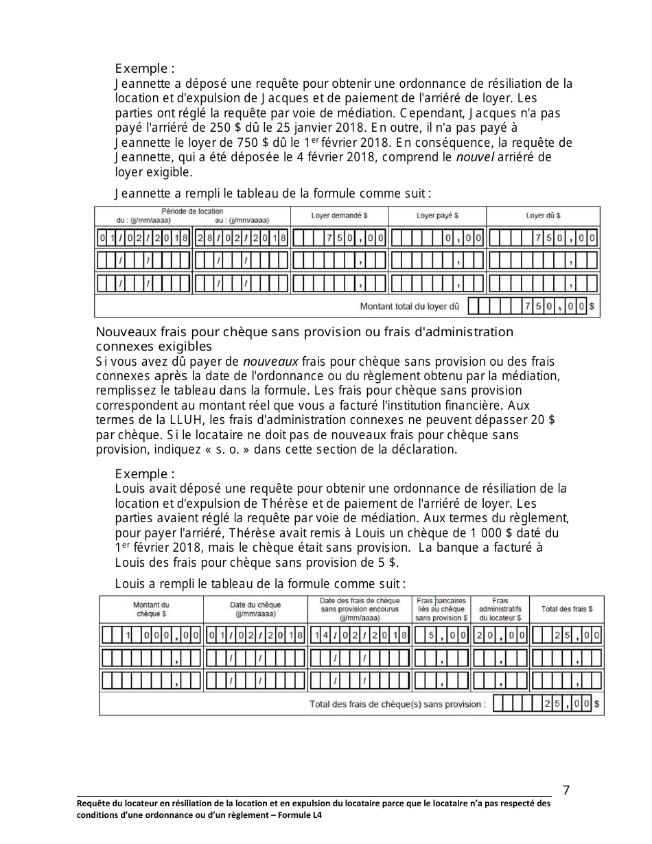 Instruction pour Forme L4 Requete Du Locateur En Resiliation De La Location Et En Expulsion Du Locataire Parce Que Le Locataire Na Pas Respecte DES Conditions Dune Ordonnance Ou Dun Reglement - Ontario, Canada (French), Page 8