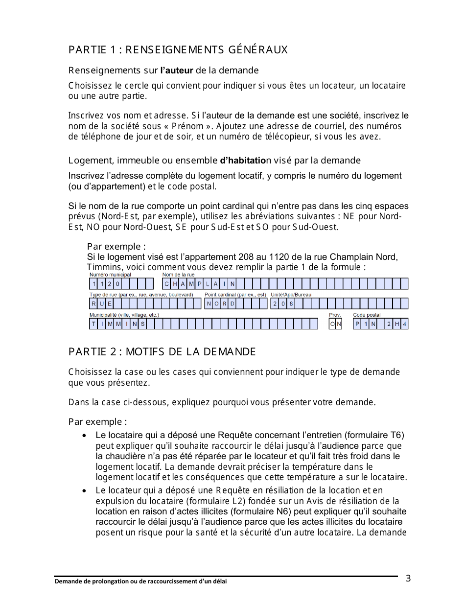 Instruction pour Demande De Prolongation Ou De Raccourcissement Dun Delai - Ontario, Canada (French), Page 4