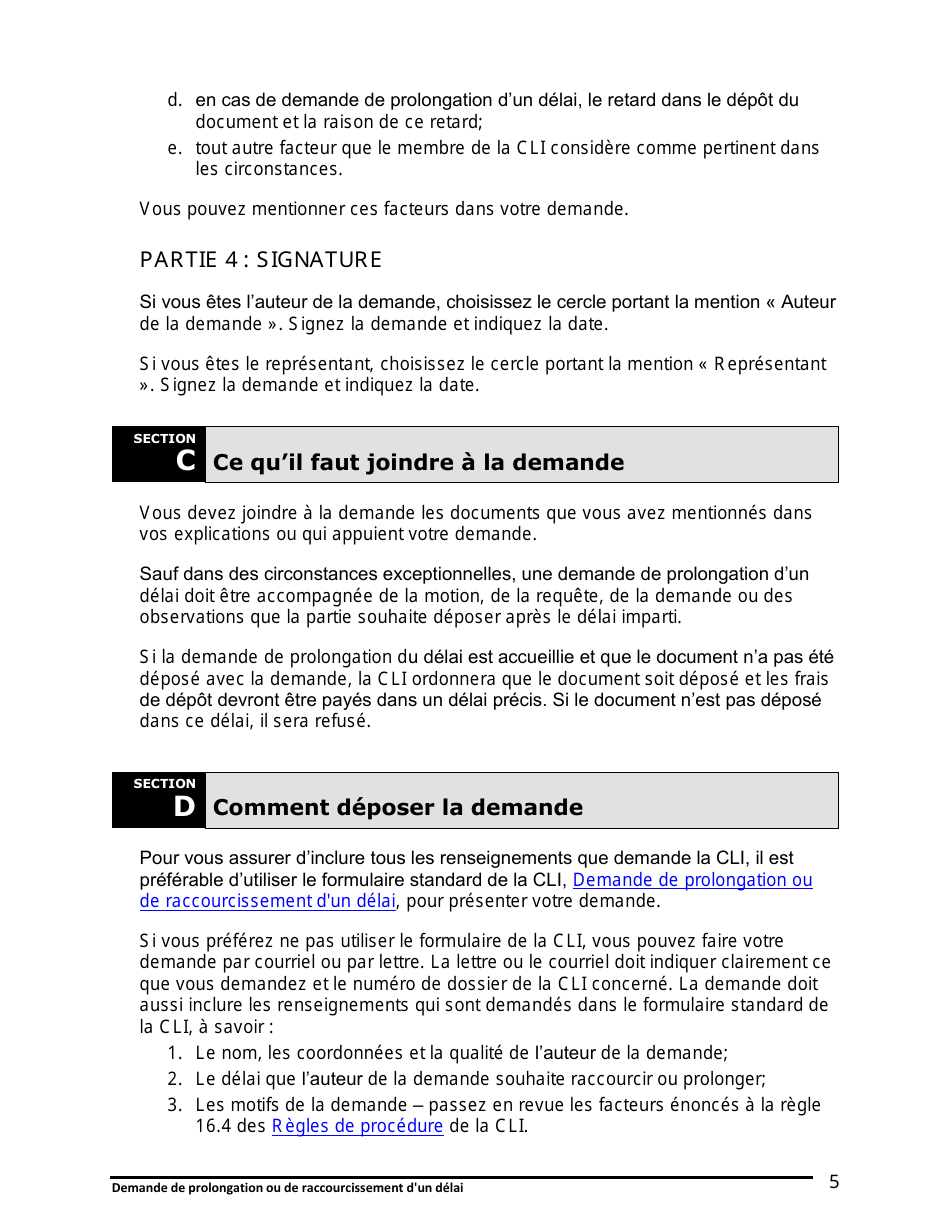 Instruction pour Demande De Prolongation Ou De Raccourcissement Dun Delai - Ontario, Canada (French), Page 6