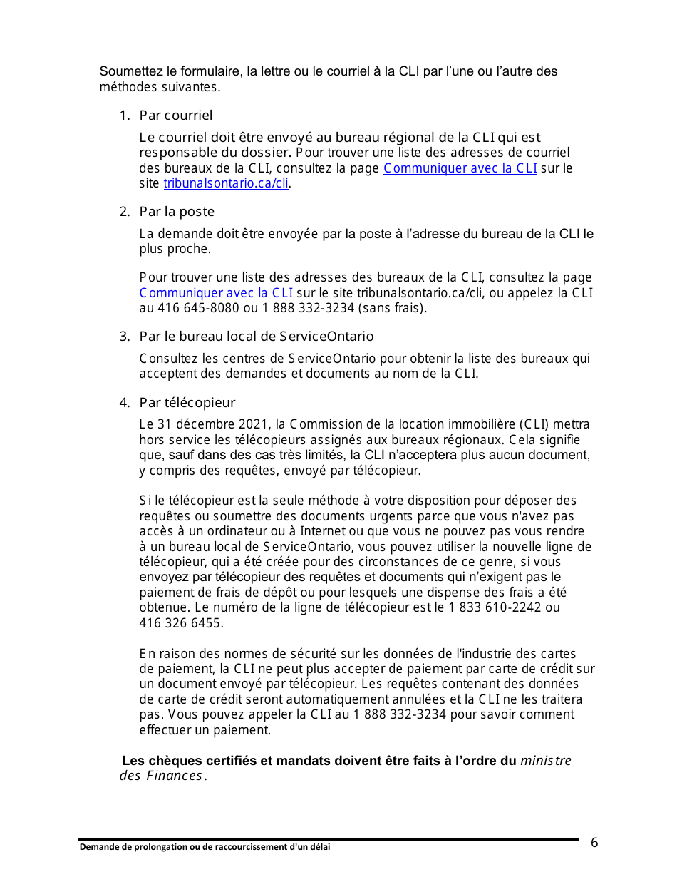 Instruction pour Demande De Prolongation Ou De Raccourcissement Dun Delai - Ontario, Canada (French), Page 7
