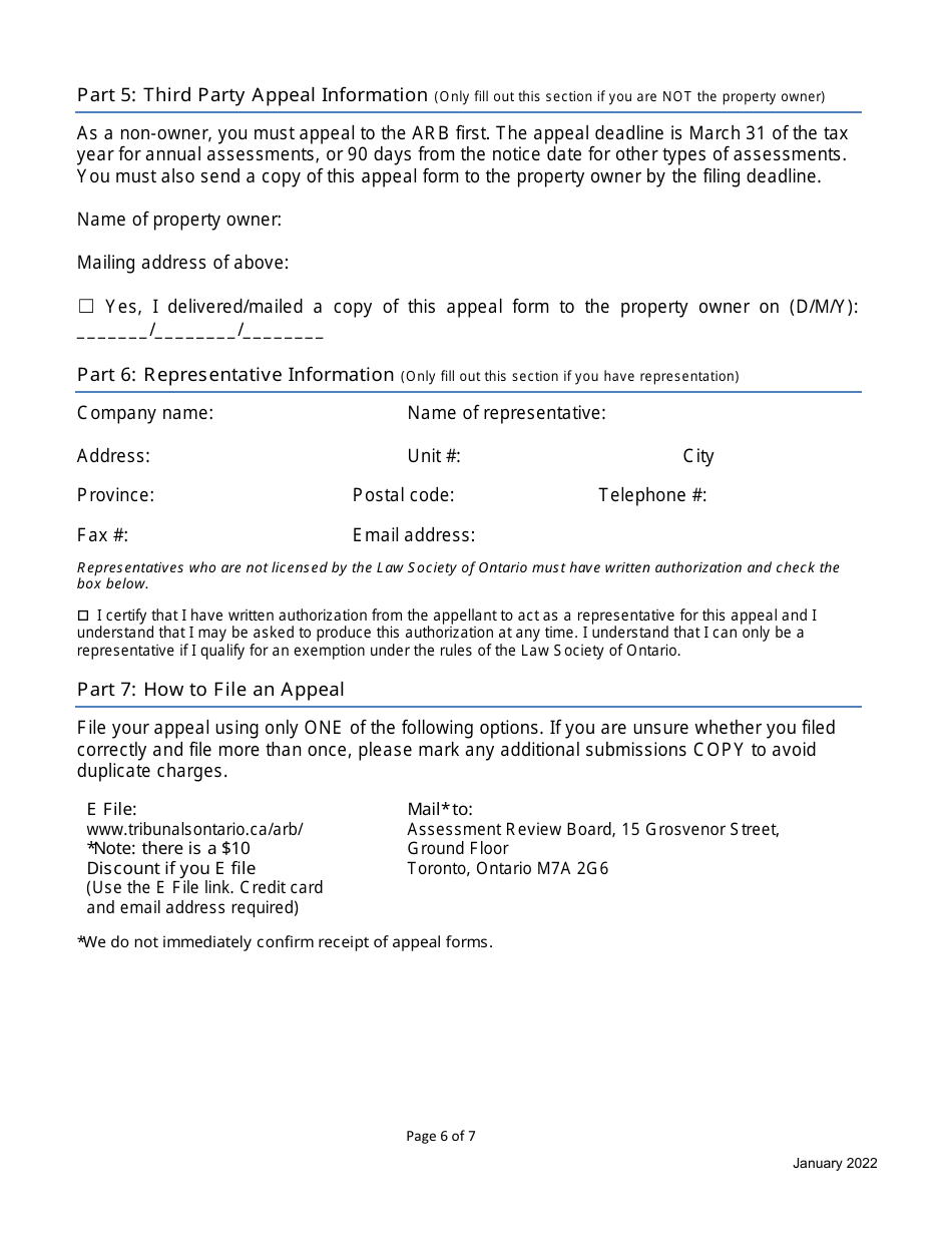 Property Assessment Appeal Form - Ontario, Canada, Page 6