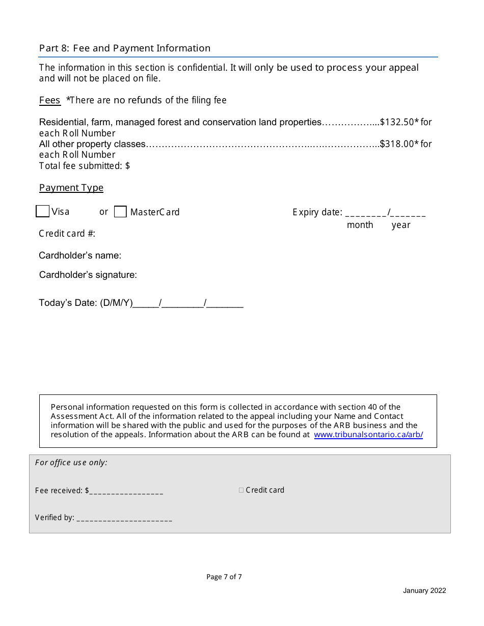 Property Assessment Appeal Form - Ontario, Canada, Page 7