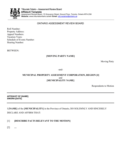 Ontario Canada Affidavit Template Download Printable PDF | Templateroller