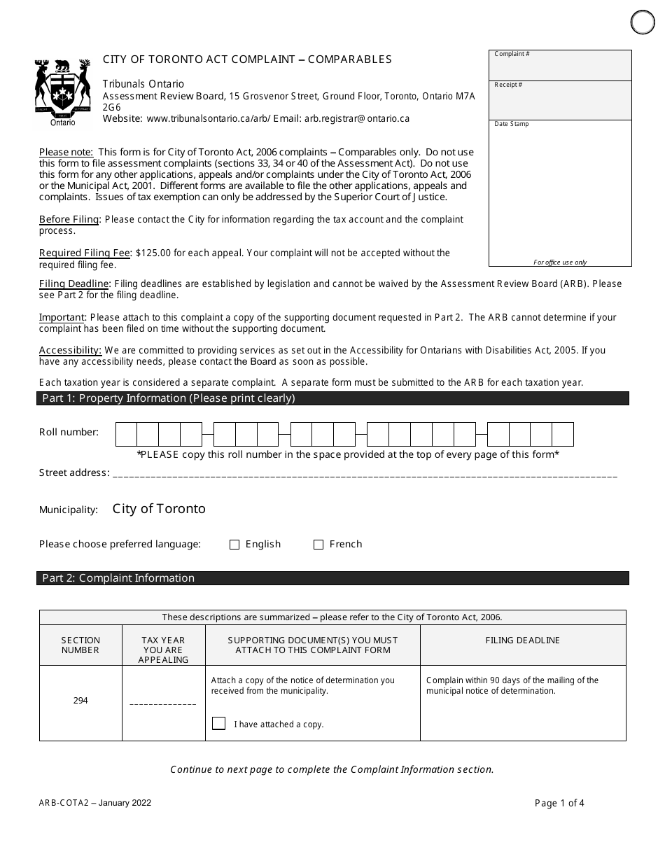Form ARB-COTA2 City of Toronto Act Complaint - Comparables - Ontario, Canada, Page 4
