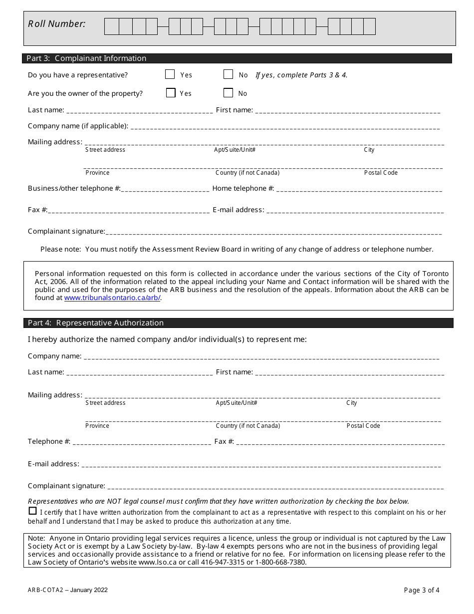 Form ARB-COTA2 City of Toronto Act Complaint - Comparables - Ontario, Canada, Page 6