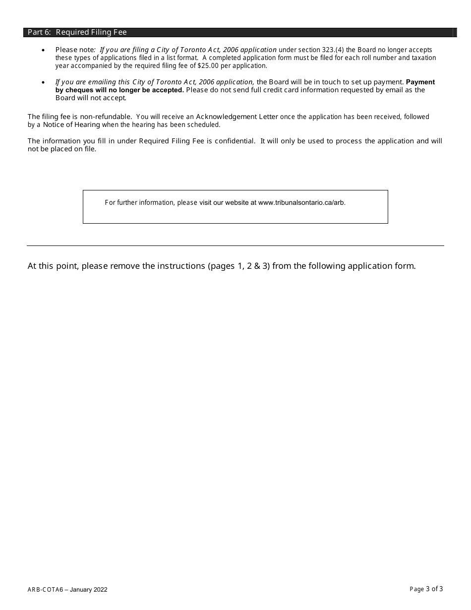 Form ARB-COTA6 City of Toronto Act Application - by Treasurer - Ontario, Canada, Page 3