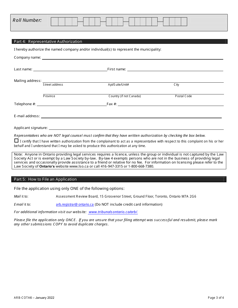 Form ARB-COTA6 City of Toronto Act Application - by Treasurer - Ontario, Canada, Page 6