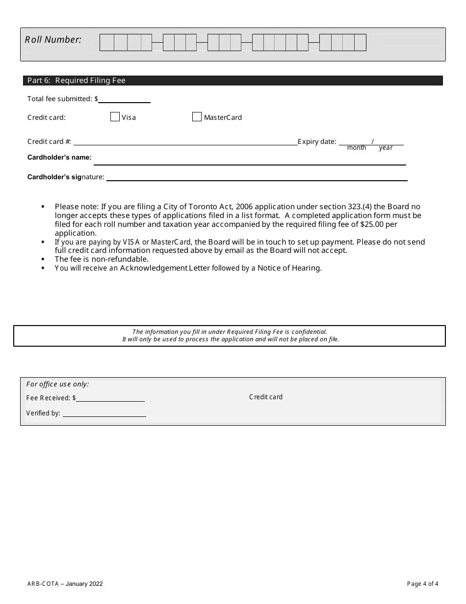 Form ARB-COTA6 City of Toronto Act Application - by Treasurer - Ontario, Canada, Page 7