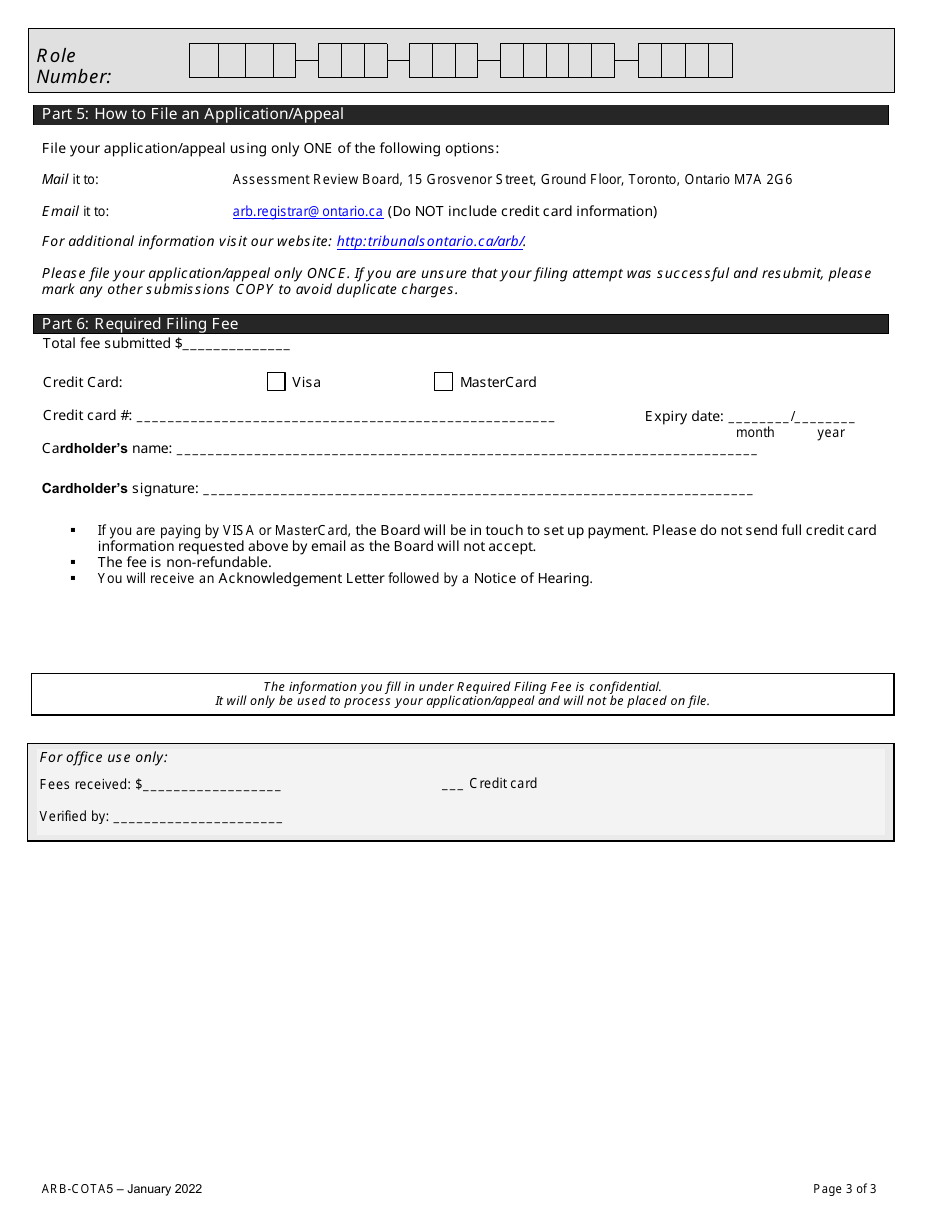 Form ARB-COTA5 City of Toronto Act Application / Appeal - Limits on Traditional Municipal Taxes - Ontario, Canada, Page 6