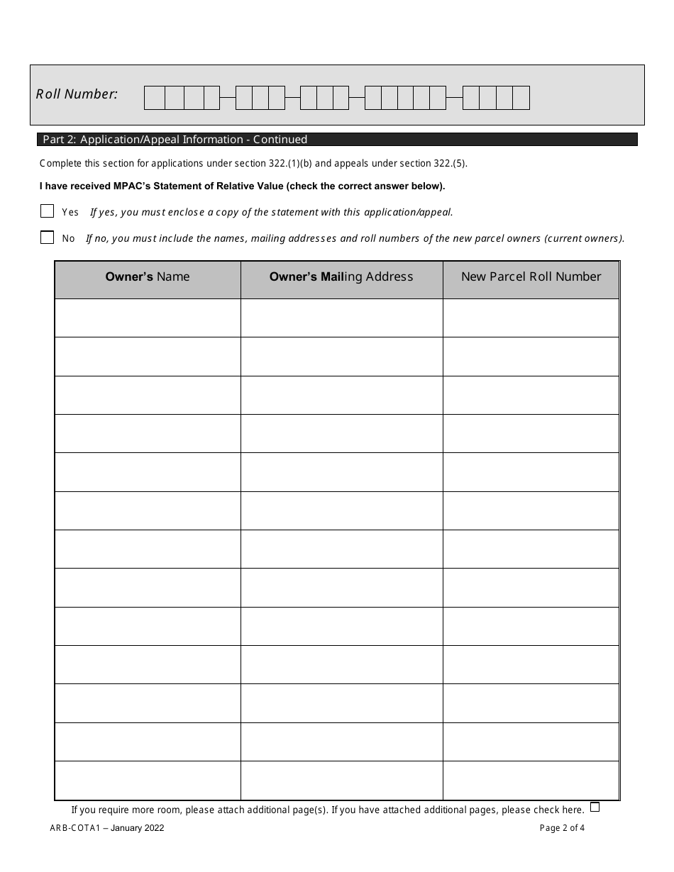 Form ARB-COTA1 City of Toronto Act Application / Appeal - Apportionment - Ontario, Canada, Page 5