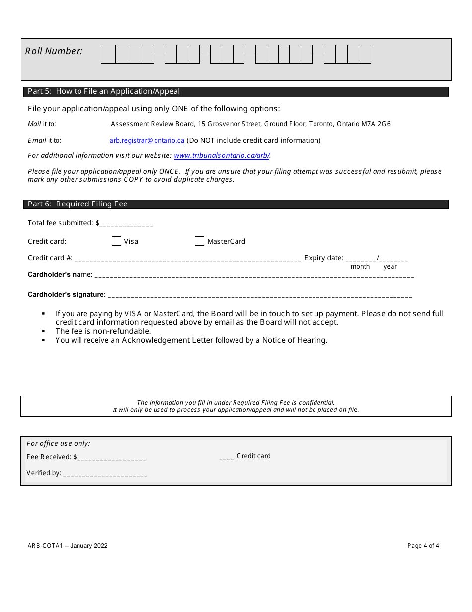Form ARB-COTA1 City of Toronto Act Application / Appeal - Apportionment - Ontario, Canada, Page 7