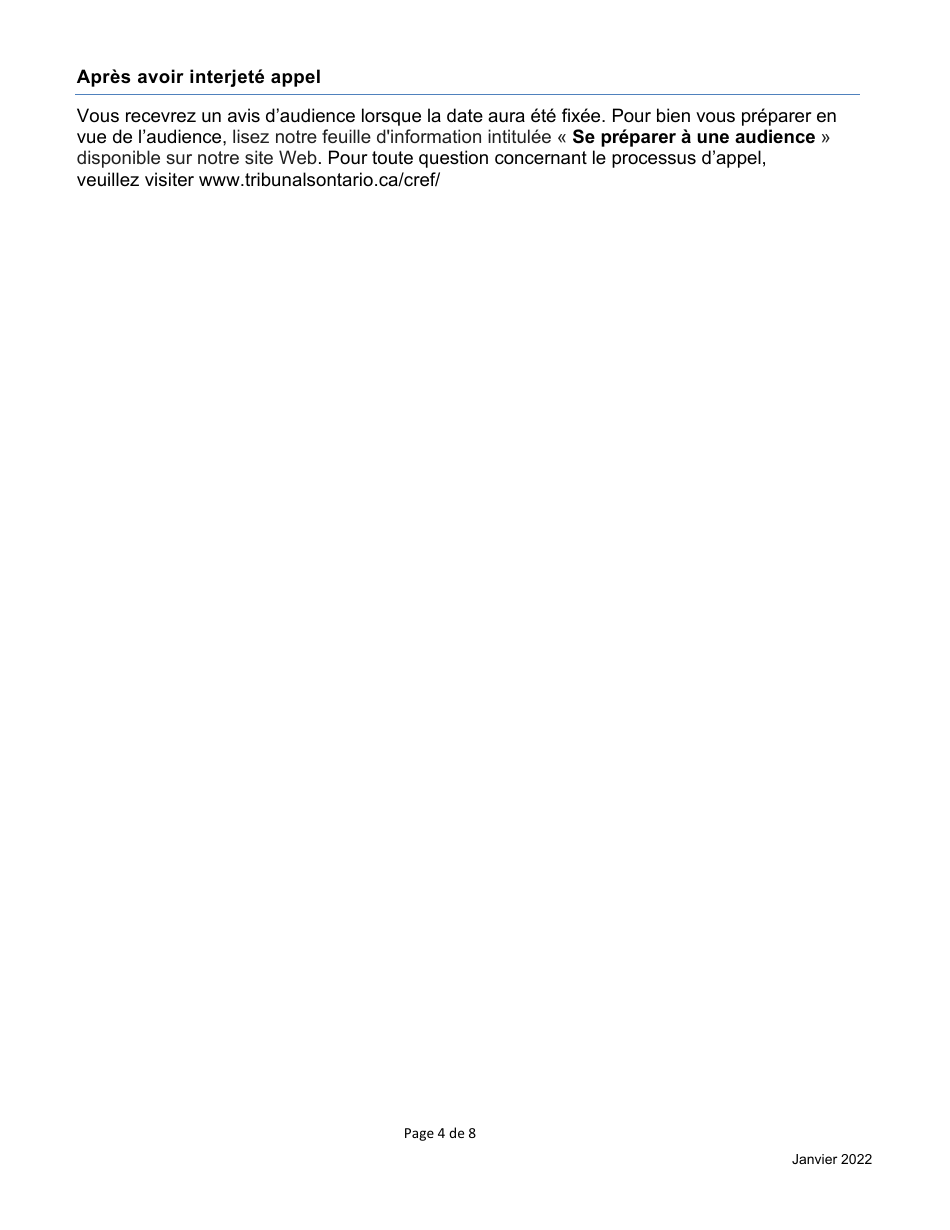 Formulaire Dappel Dune Evaluation Fonciere De La Cref - Ontario, Canada (French), Page 4