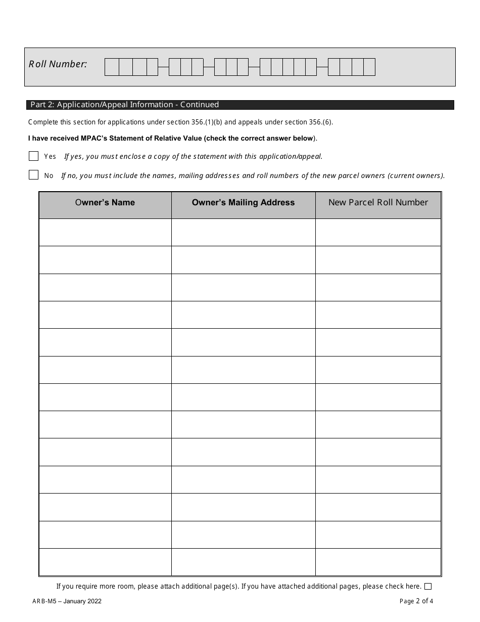 Form ARB-M5 Municipal Act Application / Appeal - Apportionment - Ontario, Canada, Page 5