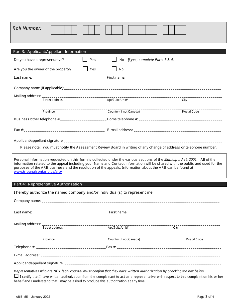 Form ARB-M5 Municipal Act Application / Appeal - Apportionment - Ontario, Canada, Page 6
