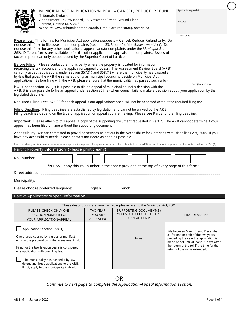 Form ARB-M1 Municipal Act Application / Appeal - Cancel, Reduce, Refund - Ontario, Canada, Page 4