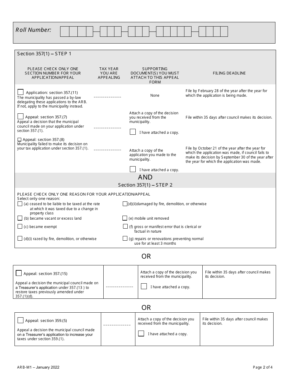 Form ARB-M1 Municipal Act Application / Appeal - Cancel, Reduce, Refund - Ontario, Canada, Page 5