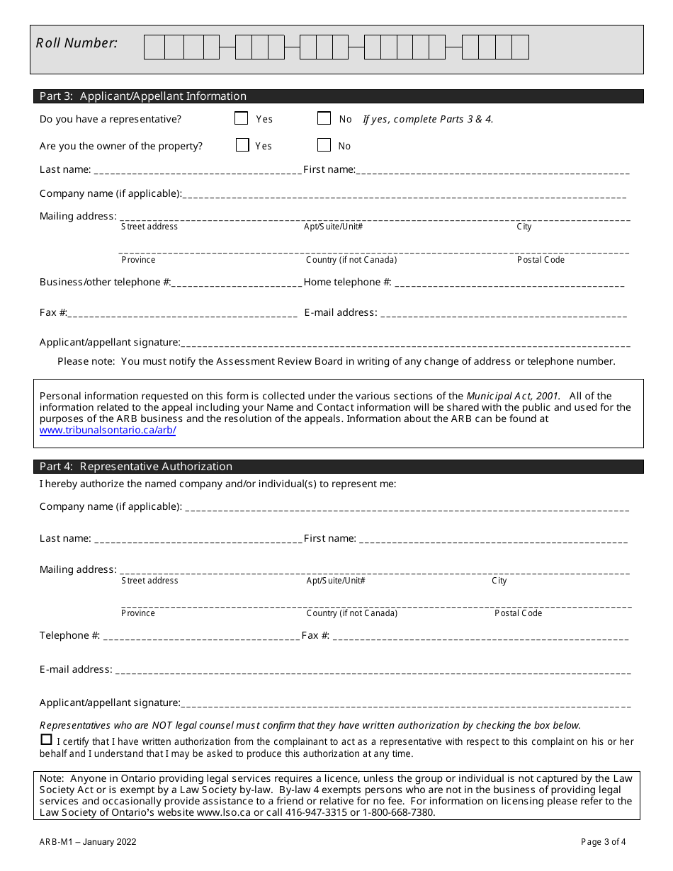 Form ARB-M1 Municipal Act Application / Appeal - Cancel, Reduce, Refund - Ontario, Canada, Page 6